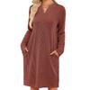 Fall Winter Women's V Neck Long Sleeve Loose Dress Casual Daily Dress For European American Crossborder Outfit