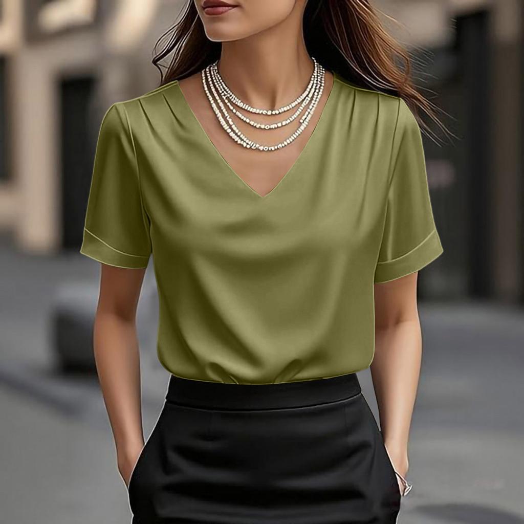Dámské topy s fleky Halenka s krátkým rukávem Trička s výstřihem do V Business Casual Outfity