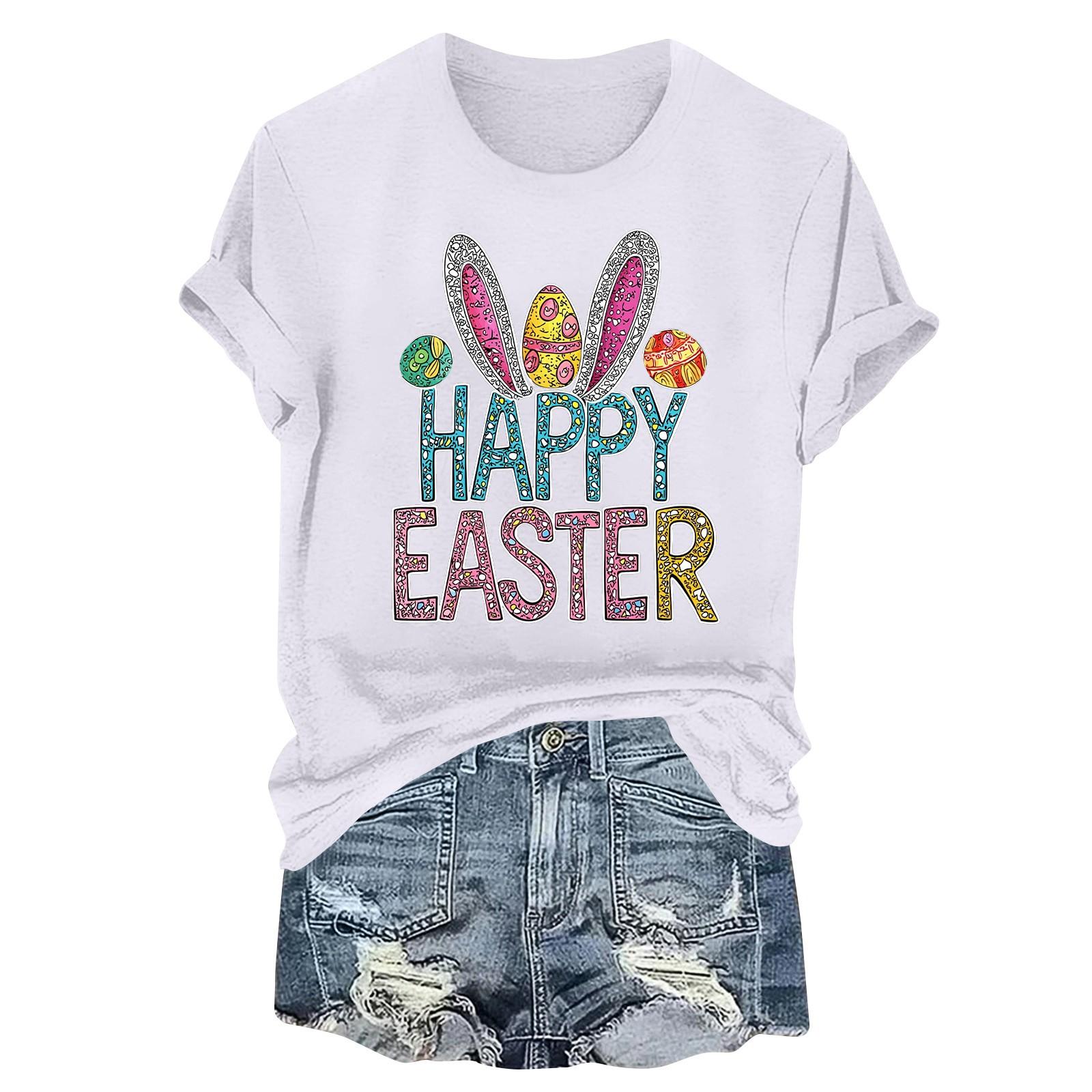 

Женская футболка с коротким рукавом и принтом пасхального кролика XL белый