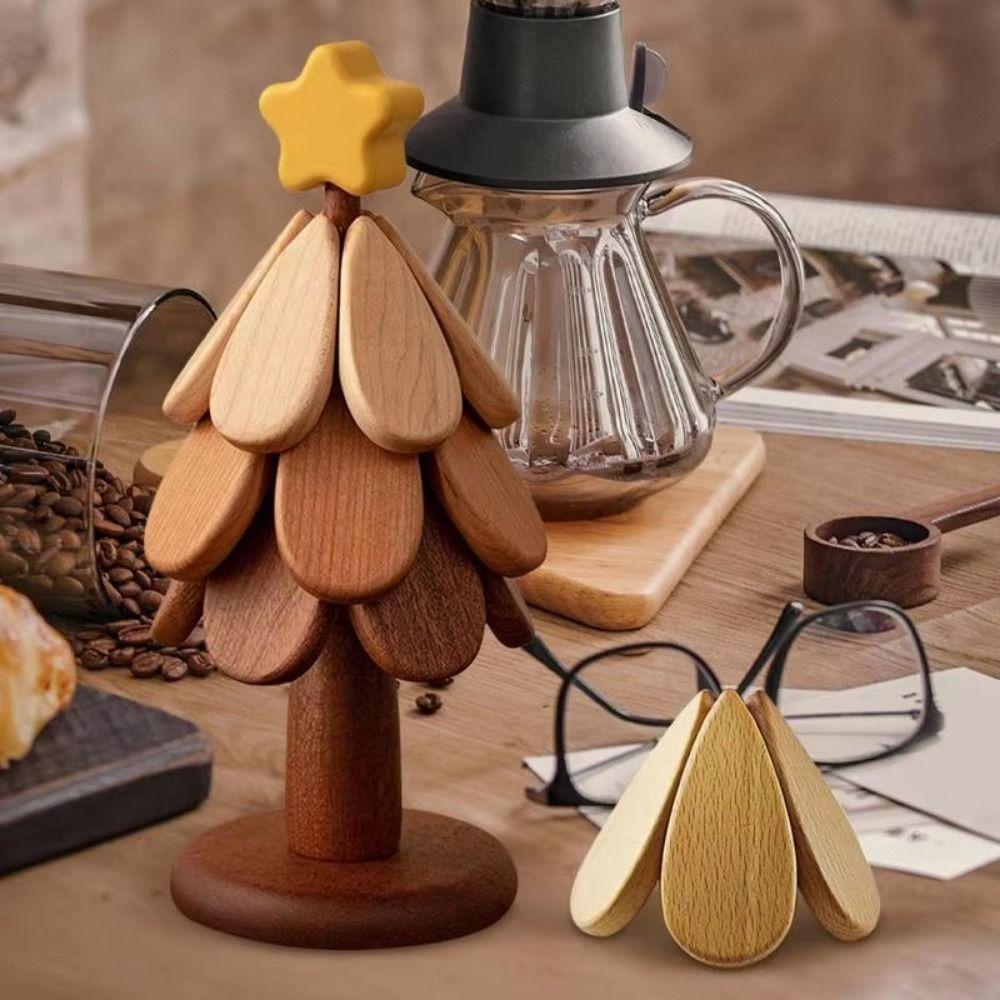 Anti Scald Wooden Trivets Heat Resistant Tree Shape Insulation Pad Foldable Table Mats  Hot Dishes