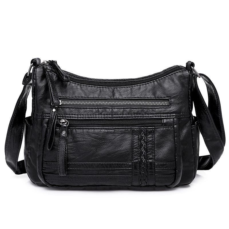 Black Winter Style Washed Leather Luxury Handbags Women Bags Designer Ladies Shoulder Crossbody Bags For Women
