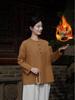 Women's Retro Chinese Style Patchwork Top: Cotton Linen with Fleece, Stand Collar, and Frog Button