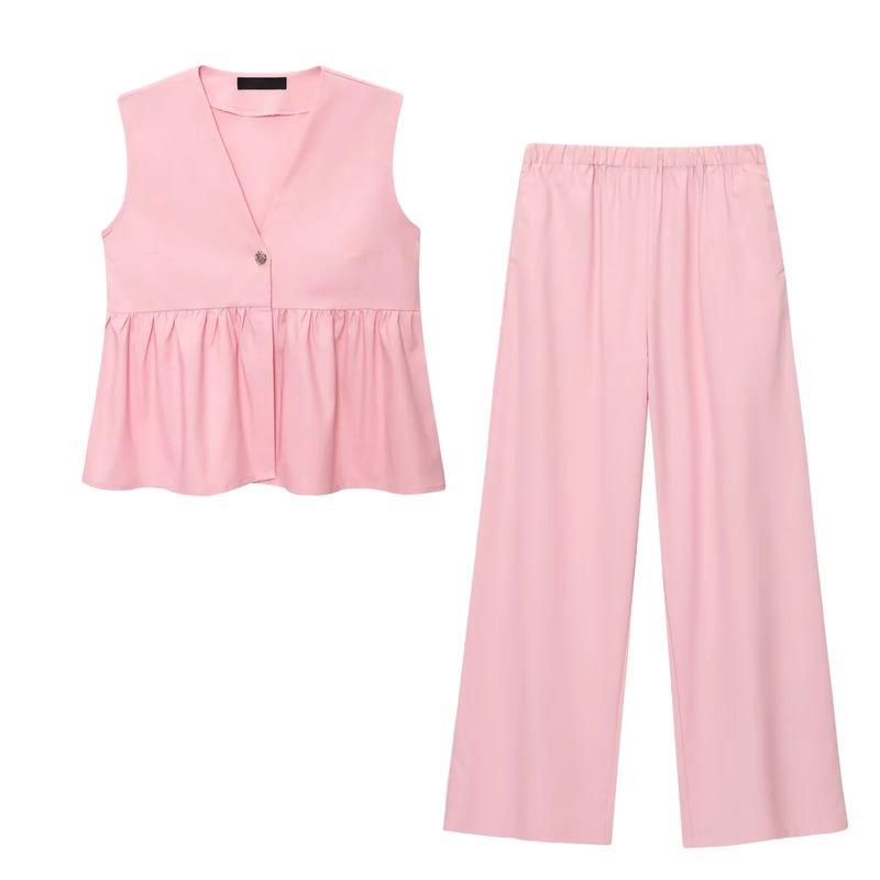 Summer New Product Women's Clothes French Style Casual Style V-neck Sleeveless Vest Vest Top + Elastic Pants Leg Casual Pants