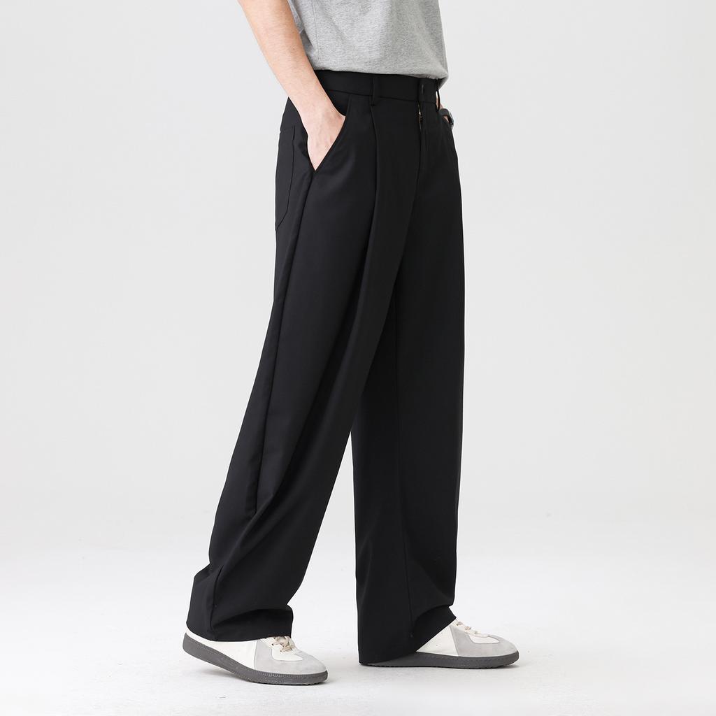 [Clean Fit Double Fold Bending Knife Pants] Spring and Summer New Style Drop Anti Wrinkle Men's Wide Leg Casual Pants