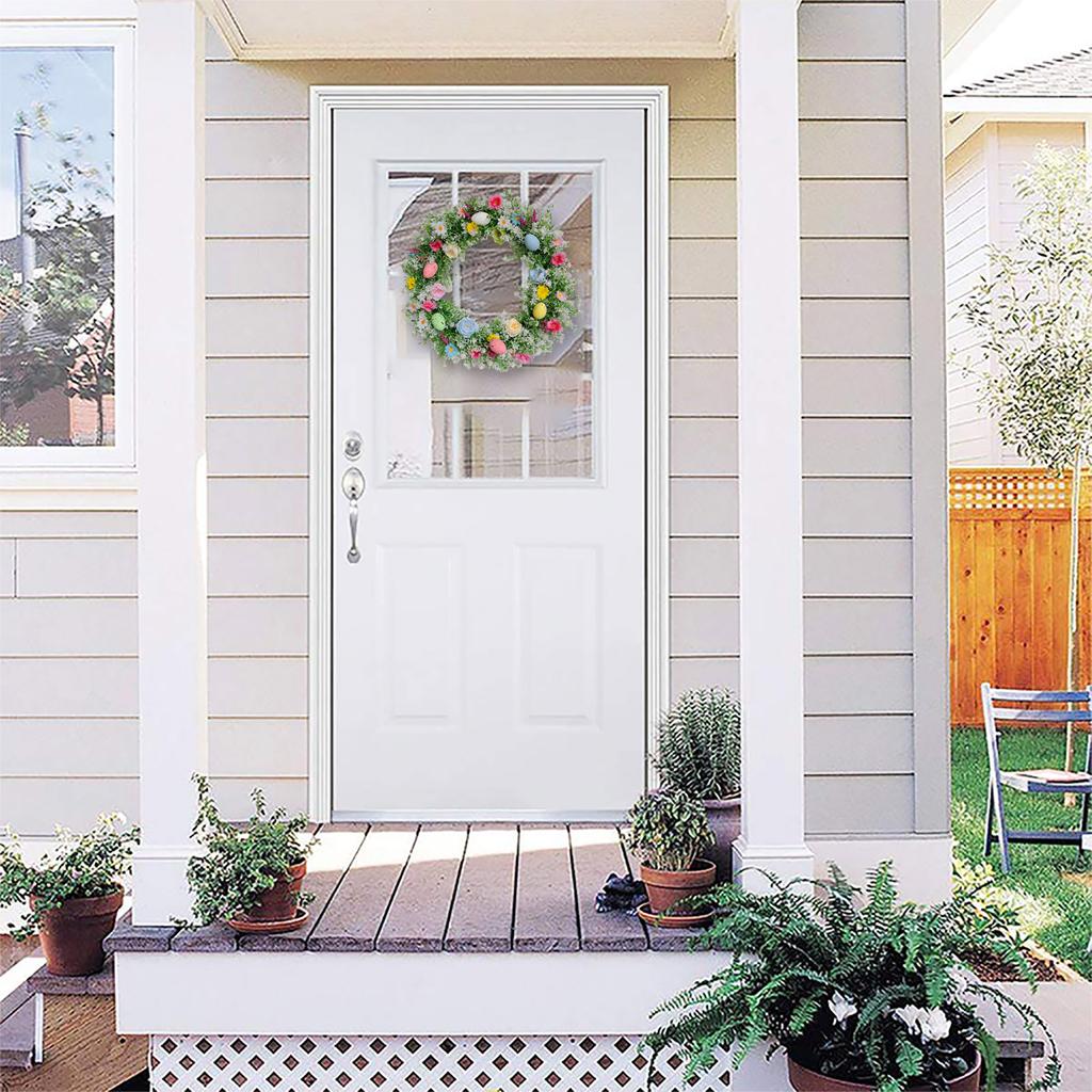 Decorative Flower Wreath with Wildflowers and Eggs Easters Garlands for Front Door Decoration Seasonal Accessories