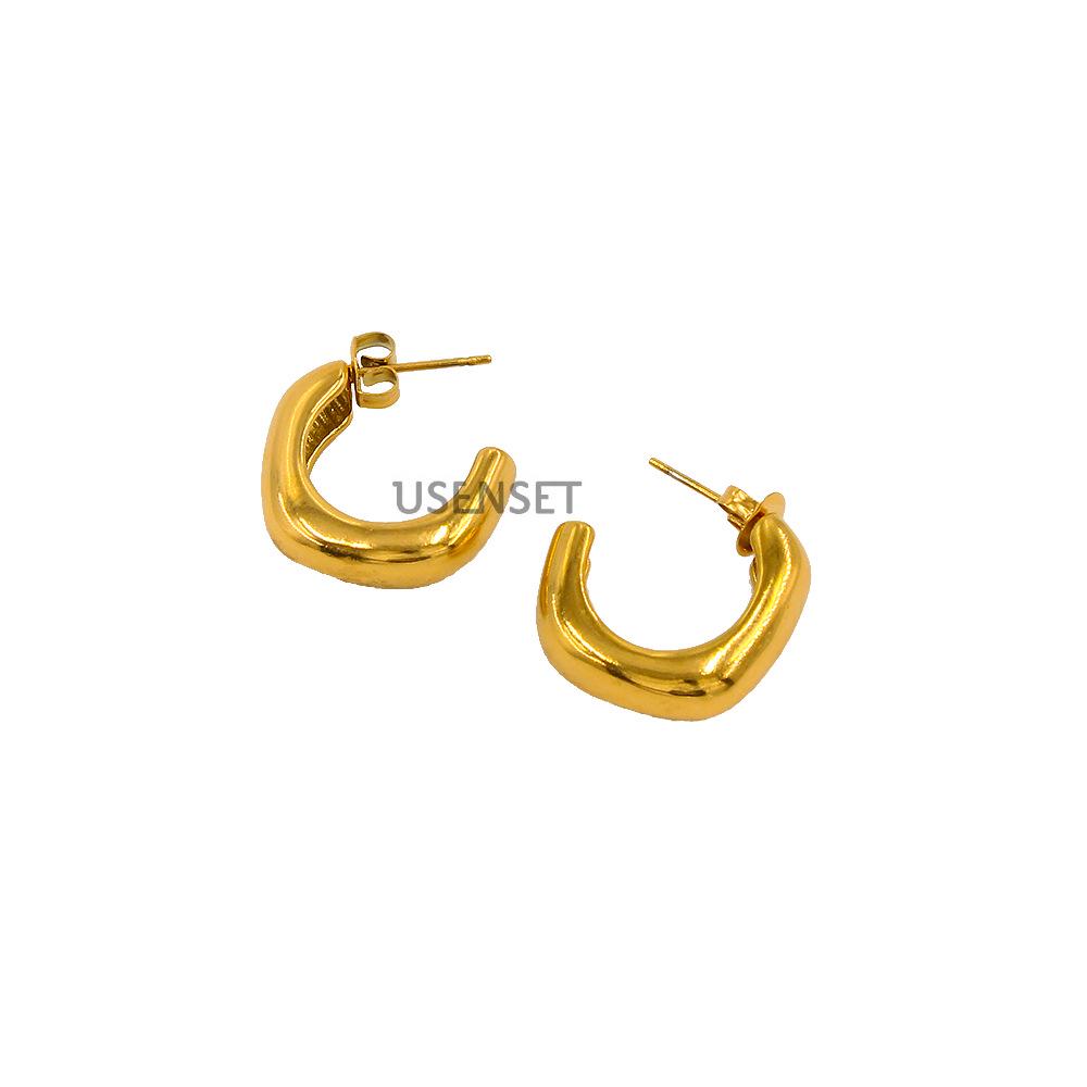 18K Gold Plated C-Shaped Stainless Steel Earrings for Women - Niche Design Studs