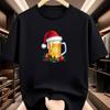 Santa Hat Beer Mug Graphic T Shirt Christmas Holly Snowflake Print Holiday Casual Unisex Short Sleeve Tops