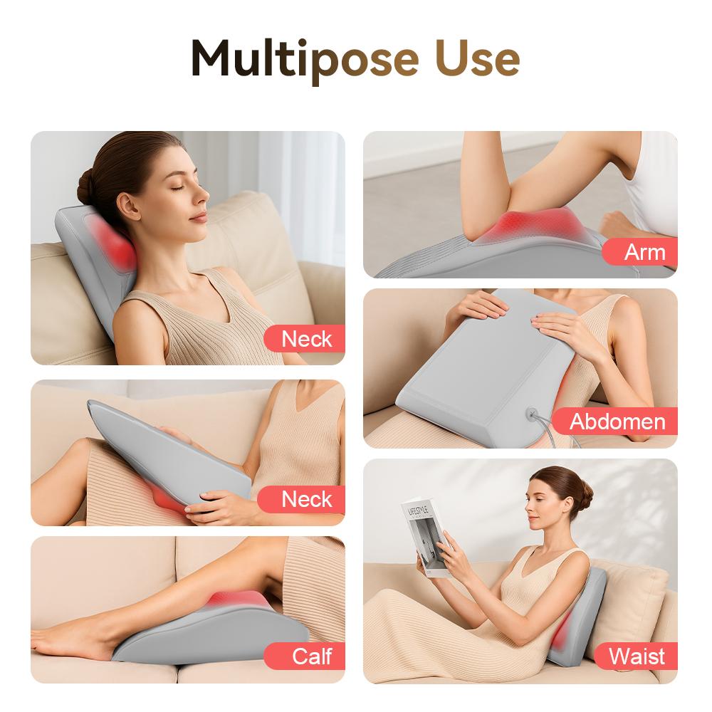 3D Shiatsu Massage Pillow with Heat Function, 12V Portable Neck & Shoulder Massager, Electric Back Massager for Home Office Car Use, 12W Power