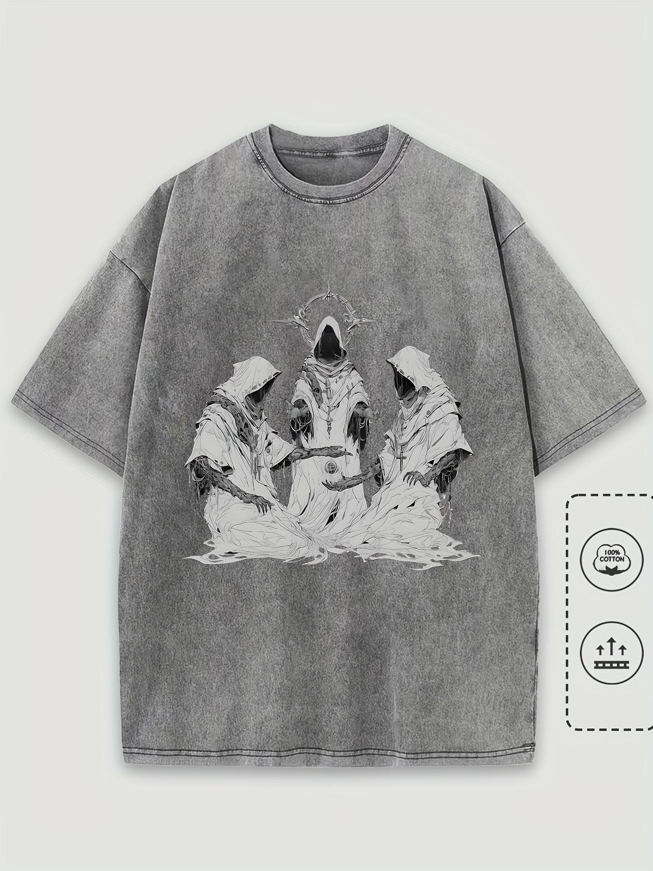 MenS Vintage Graphic TShirt Cotton Washed Street Style Design with Skull Casual Crew Neck Skull Tee Gothic T Shirts S