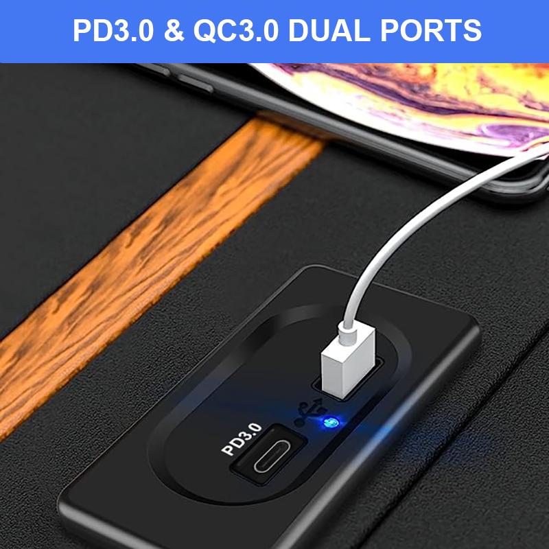 12V RV USB Wall Outlet 18W PD USB-C Quick Charge 3.0 USB-A Socket Car Charger Waterproof Power Socket Adapter Panel with LED