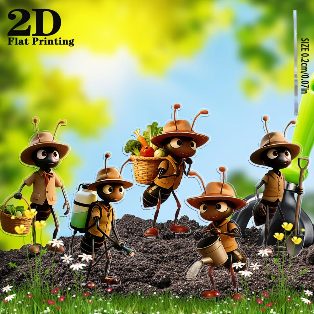 2D Flat 5Pcs Ant Acrylic Garden Decor Set Reusable For Yard Lawn Planter Outdoor Ornaments Gift