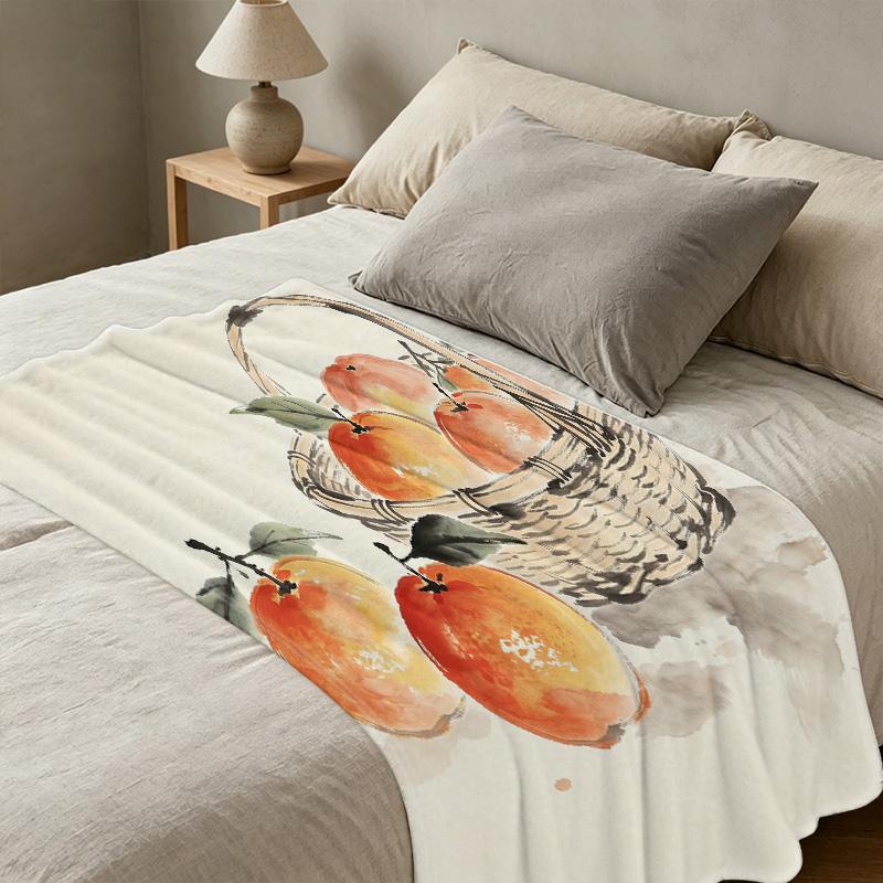 No-Shed Flannel Throw Blanket Soft Cozy Watercolor Fruit Print, Warm Plush Cover for Home, Movie Nights, Christmas & Halloween, Winter Use