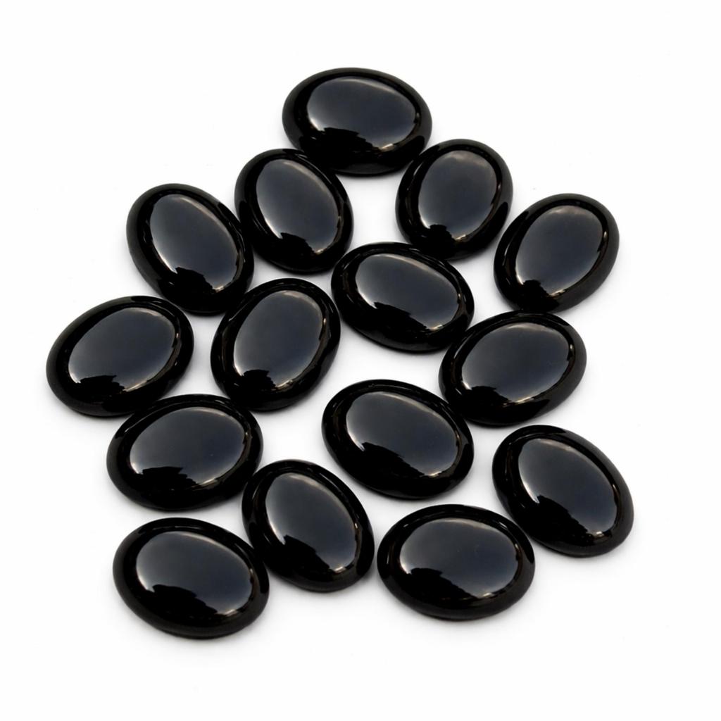 AAA+ Black Onyx Oval Cabochon, Flat Back Natural Gemstone, High Quality Onyx Stone for Jewelry Making