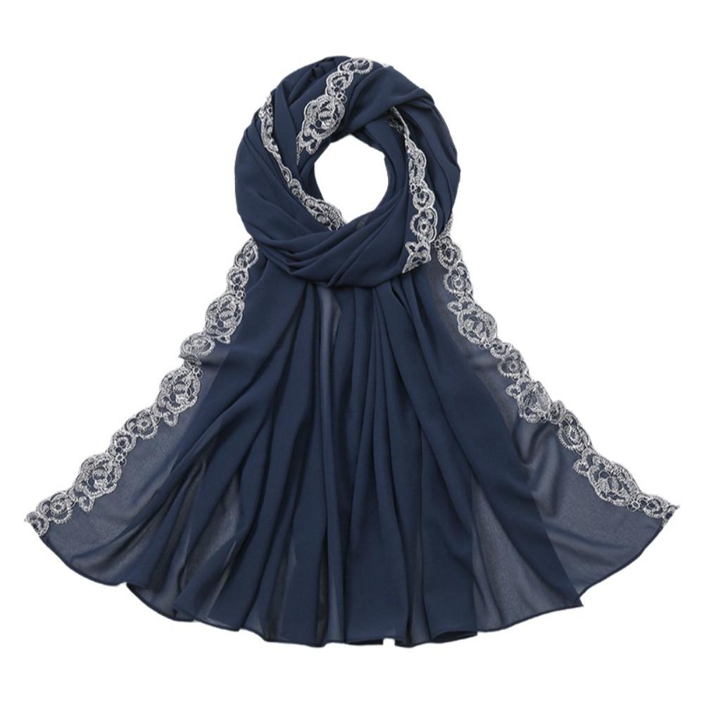 Embroidered Lace Women Long Shawls Solid Colors Summer Wraps Headscarf Hijab Cover  Female Shawl
