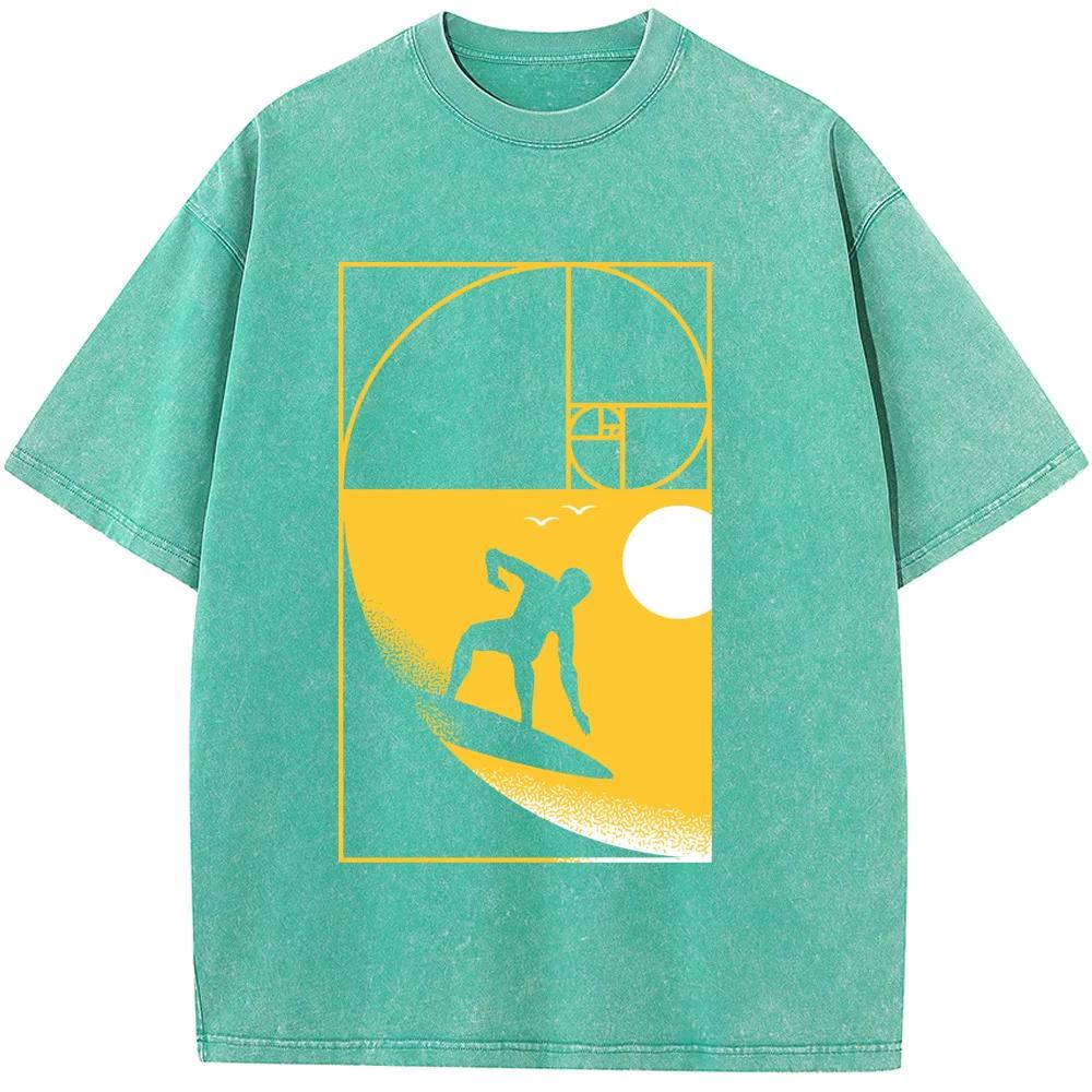 Math Geometry Surfing Unisex Washed T-Shirt Novelty Cotton Summer O-Neck Bleached Tshirt Funny Casual Loose Bleach Tops
