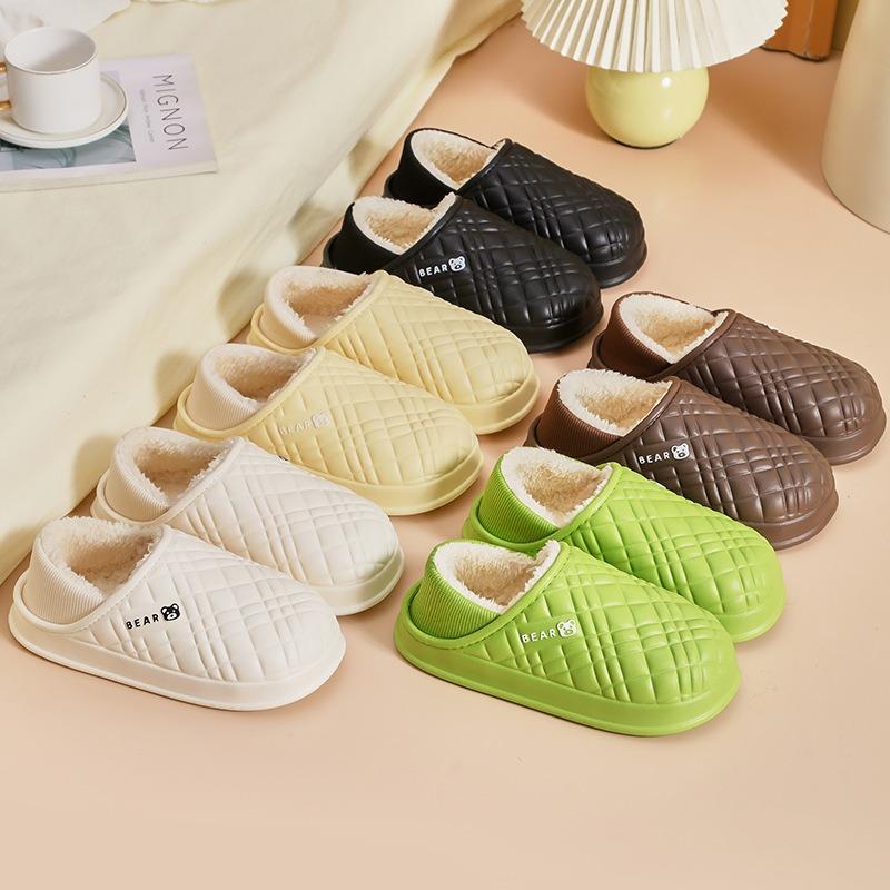 Bag heel cotton slippers velvet autumn and winter men's plush couple home warm confinement shoes supermarket