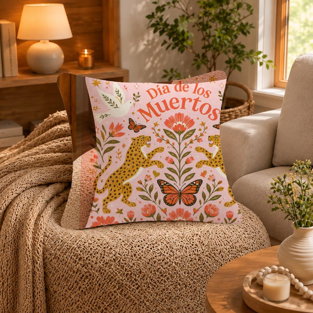 Style Day Of The Dead Cushion Cover Short-Plush Cushion Cover Pillowcase — Suitable For Sofas Bedrooms And Home Decor