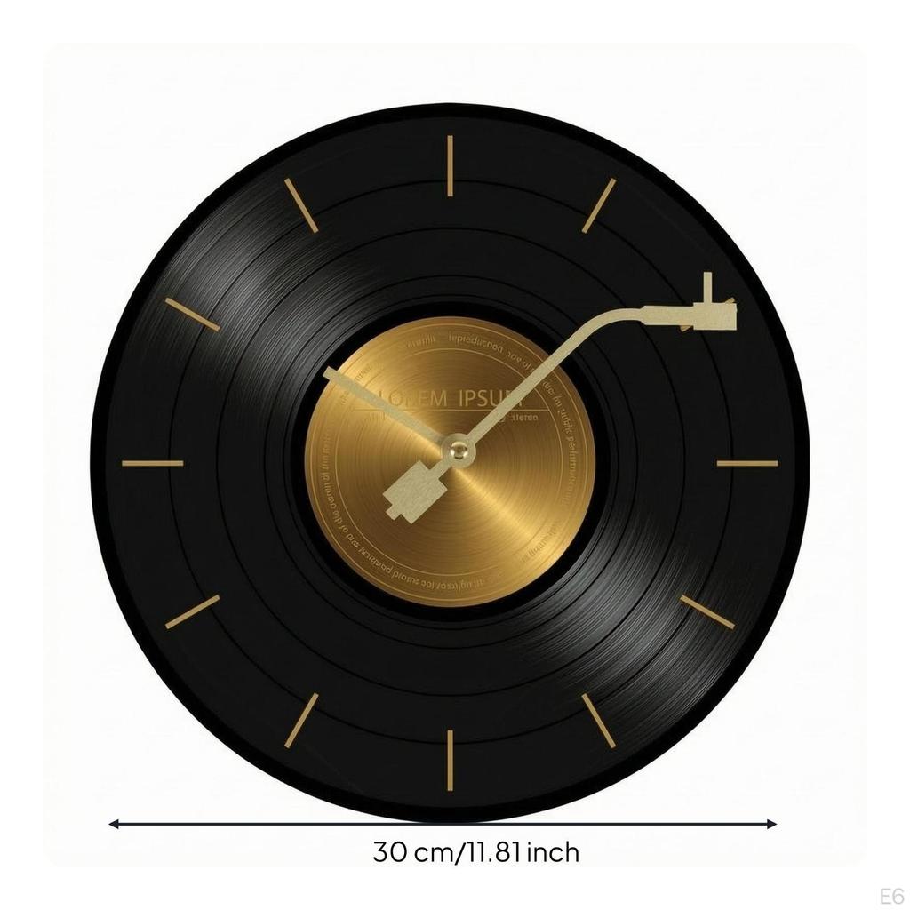 Vinyl Records Wall Clock Silent Analog Movement Music Themed Sweeping Round Shape