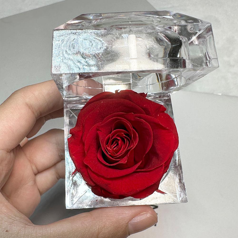 Rose Evig Blomst Akryl Gjennomsiktig Smykkeskrin Gaver Fest Utstillingsboks Bryllupsinnpakning V H2U2
