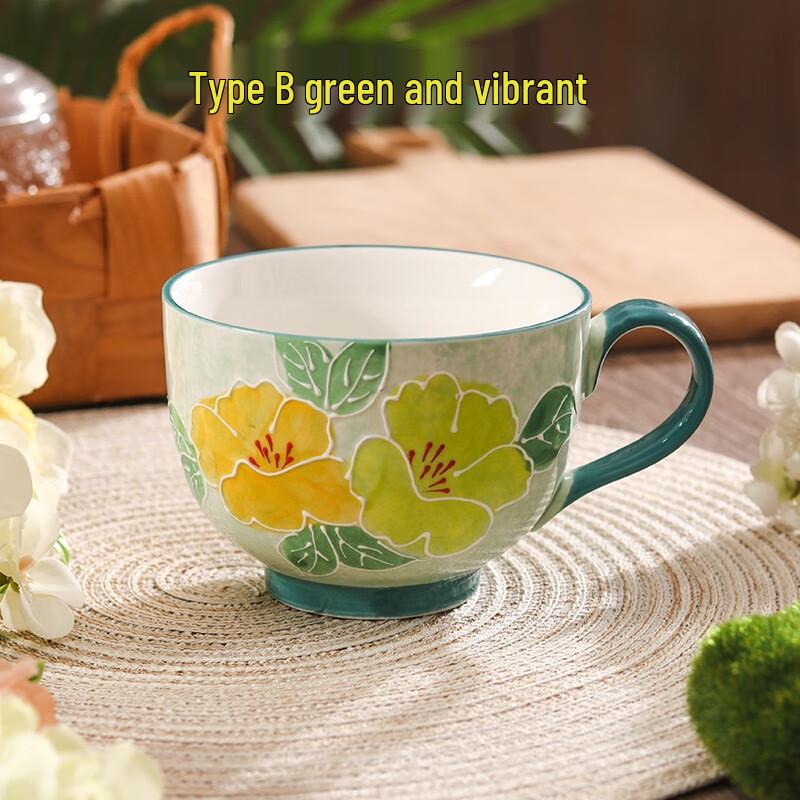 Hand-Painted Embossed Ceramic Tea/Milk Cup