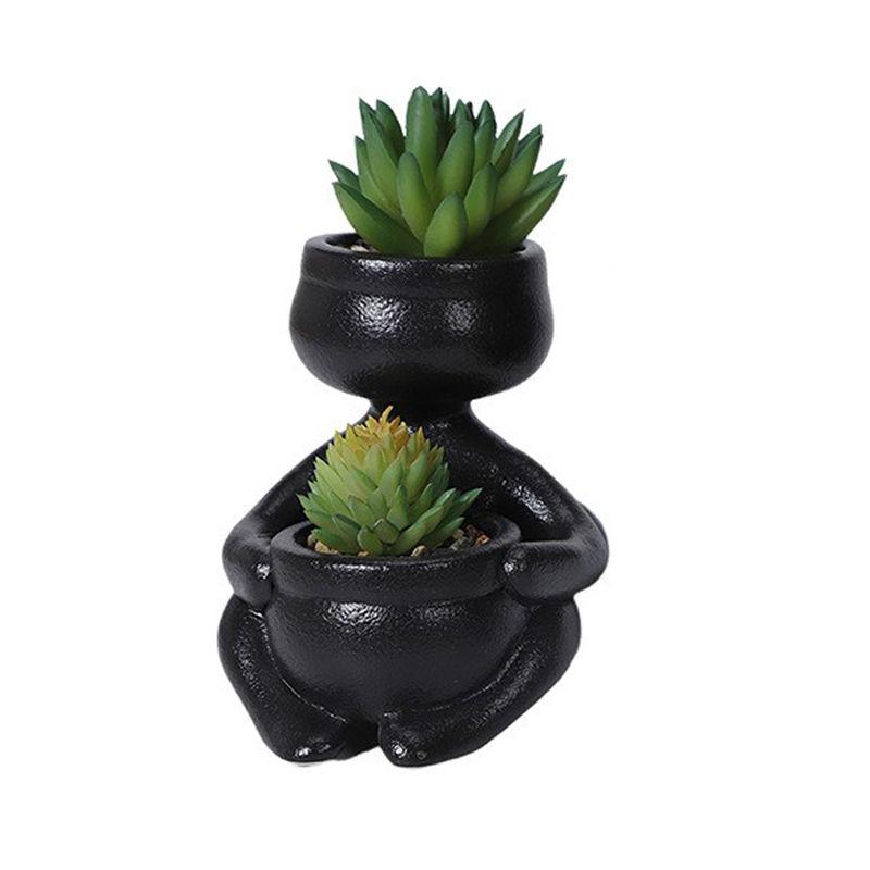Nordisk Suckulent Keramik Liten Blomkruka Kontorsskrivbord Söt Dekoration Imitation Karaktär Grön Växt Krukväxt Vas Blomkruka