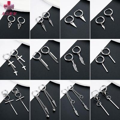 Unisex European/American Stainless Steel Charms & Circle Pendant Earrings