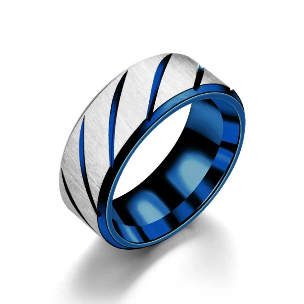 1pcs Stainless Steel Men's Ring European and American Fashion Simple Inner Arc with Double Bevelled Twill Rings