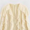 A New and Fashionable Women's Dress with A Layered Decorative Ruffled V-neck Long-sleeved Shirt