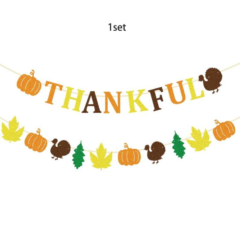 Thanksgiving Party Decorations Set With Maple Leaf Banners Hanging Flags Home Table Wall Decoration