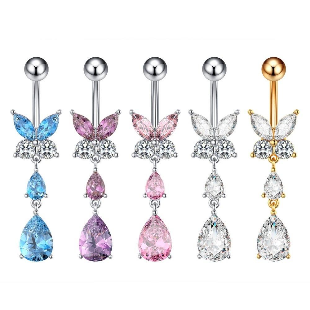 Stainless Steel Drop Navel Piercing Ring Zinc Zinc Alloy Dangled Navel Ring Butterfly Belly Button Ring  Club