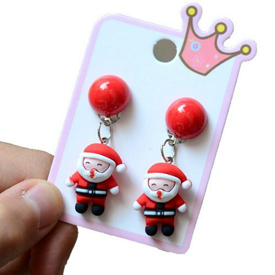 Colorful Acrylic Santa Claus Cartoon Earrings – Parent-Child Style Clips