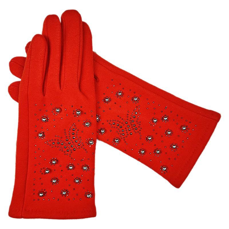 Fashion Women'S Imitation German Velvet Bright Diamond Pearl Gloves Thermal And Velvet Riding Gloves
