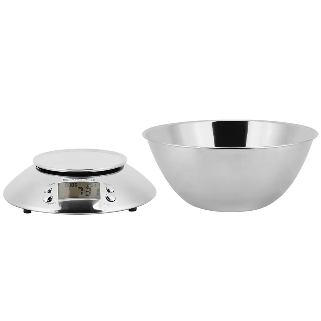 Digital Kitchen Scale Electronic Food Scale 5000g Weighing Scale with Stainless Steel Bowl for Cooking Baking Msuring