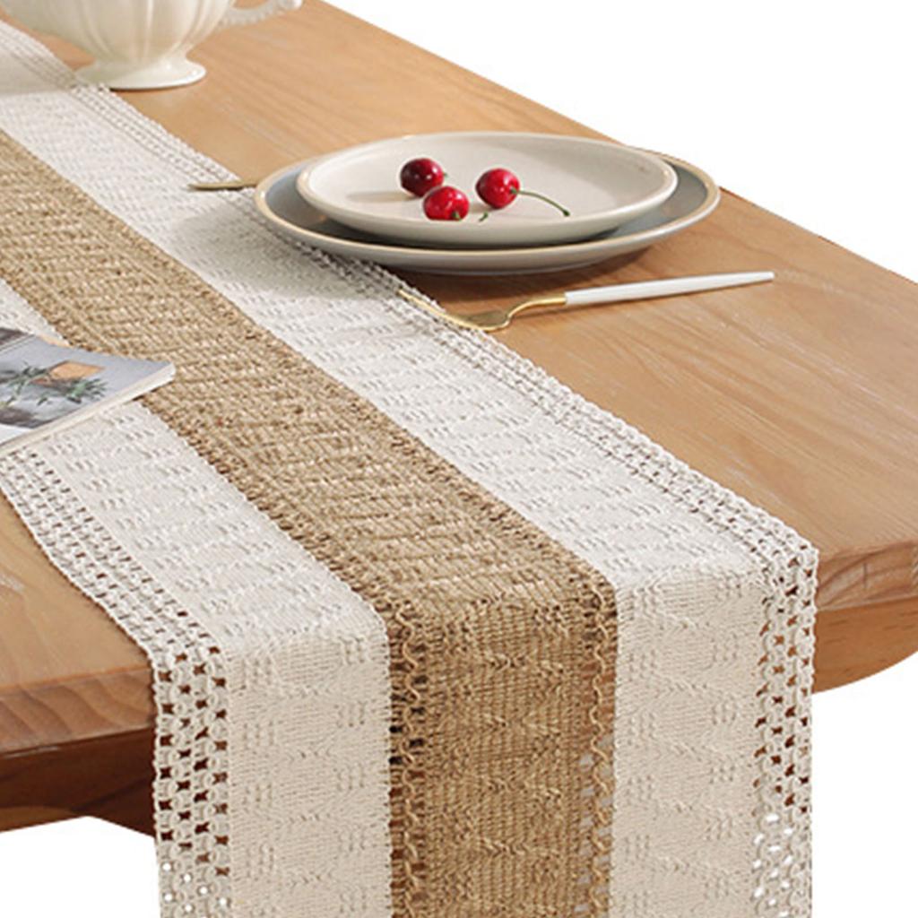Rustic Table Runner Macrame Table Runner Cotton Desk Decoration for Holiday Party Farmhouse Wedding 180x30cm Coffee