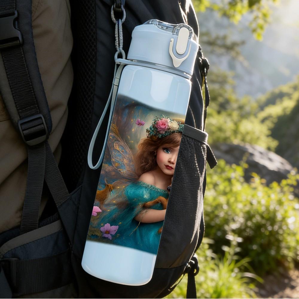 1PC Vintage Girl Oil Painting 750ml Color Plastic Sports Water Bottle Leakproof Flip Straw Lid Suitable for Sports Office Home Use