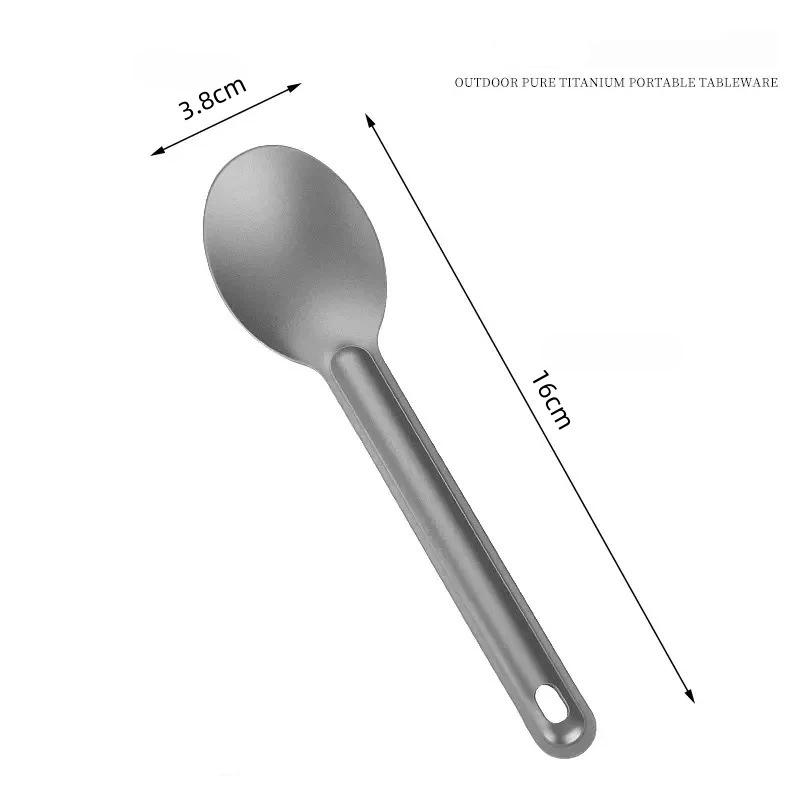 1/4Pcs Portable Camping Titanium Metal Long Handle Anti Scalding Anti-slip Spoon Fork Light Weight Tableware