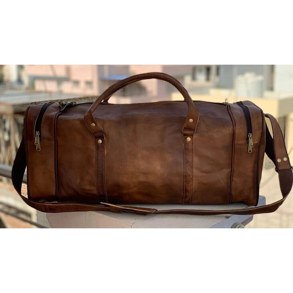 Men's Duffel Bag Vintage Leather Duffle Travel New Gym Luggage Genuine Overnight