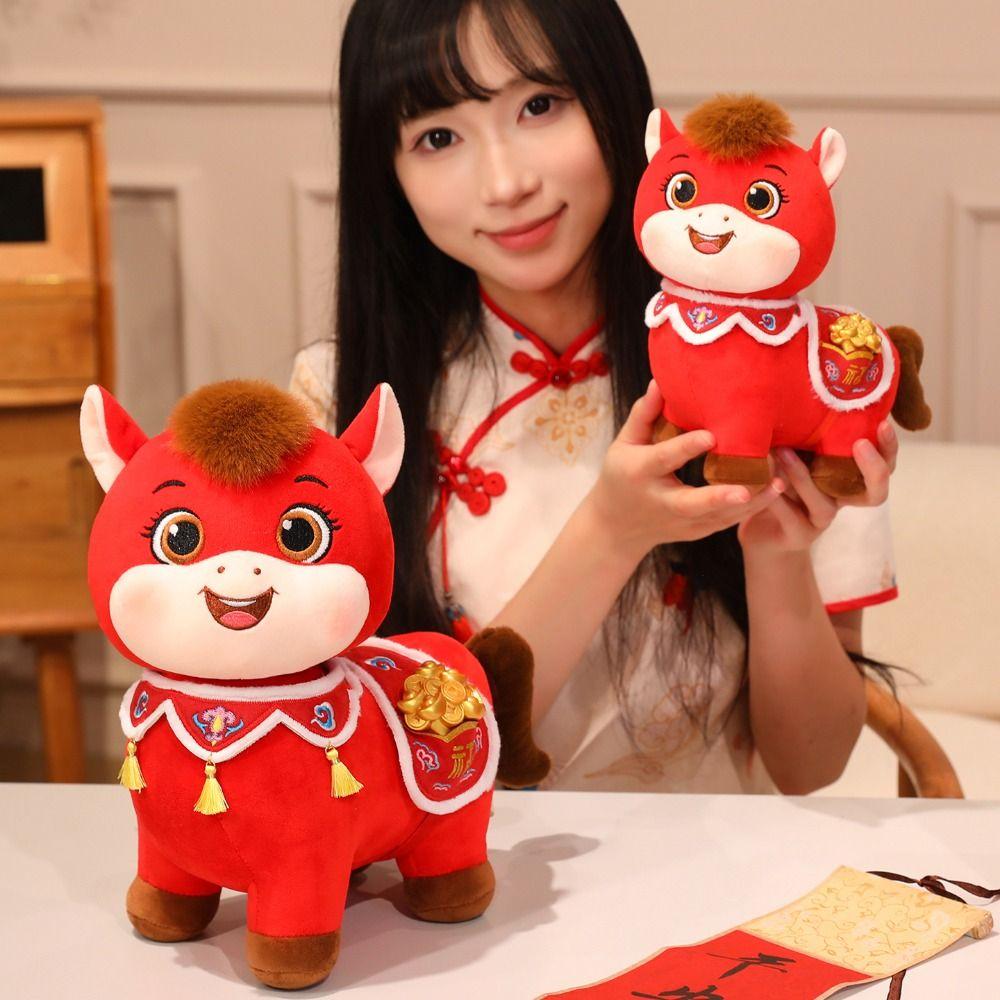 Soft Plush Horse Plush Doll Chinese Style Chinese Stuffed Horse Doll  Chinese New Year Gift