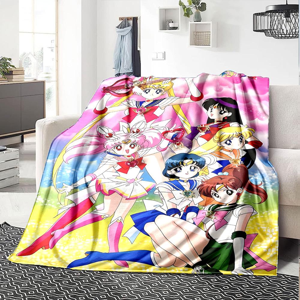 1pc Sailor Moon Adventure Flannel Blanket for Super Soft Cute Comfort Blanket for Travel Bedding Couch Sofa Blanket Y73022