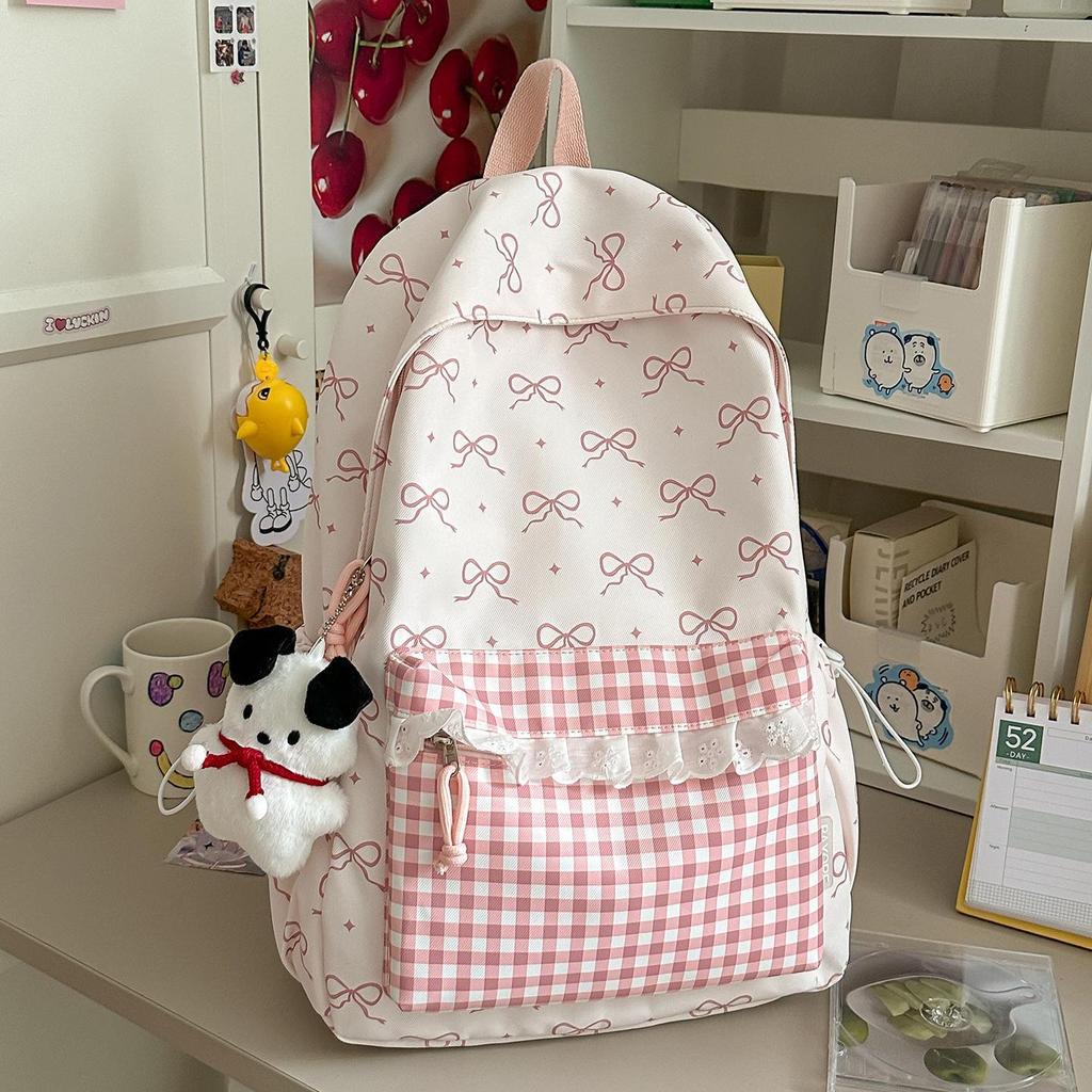Schoolbag Fresh Floral Bow Lace Schoolbag Japanese and Korean Style Gentle Age Reduction Girlfriend Travel Small Backpack