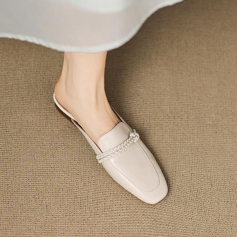 Fashion 2025 Summer Women Shoes Genuine Leather Square Toe Women Sandals Solid Modern Sandals for Women Low-heel Women's Mules Shoes