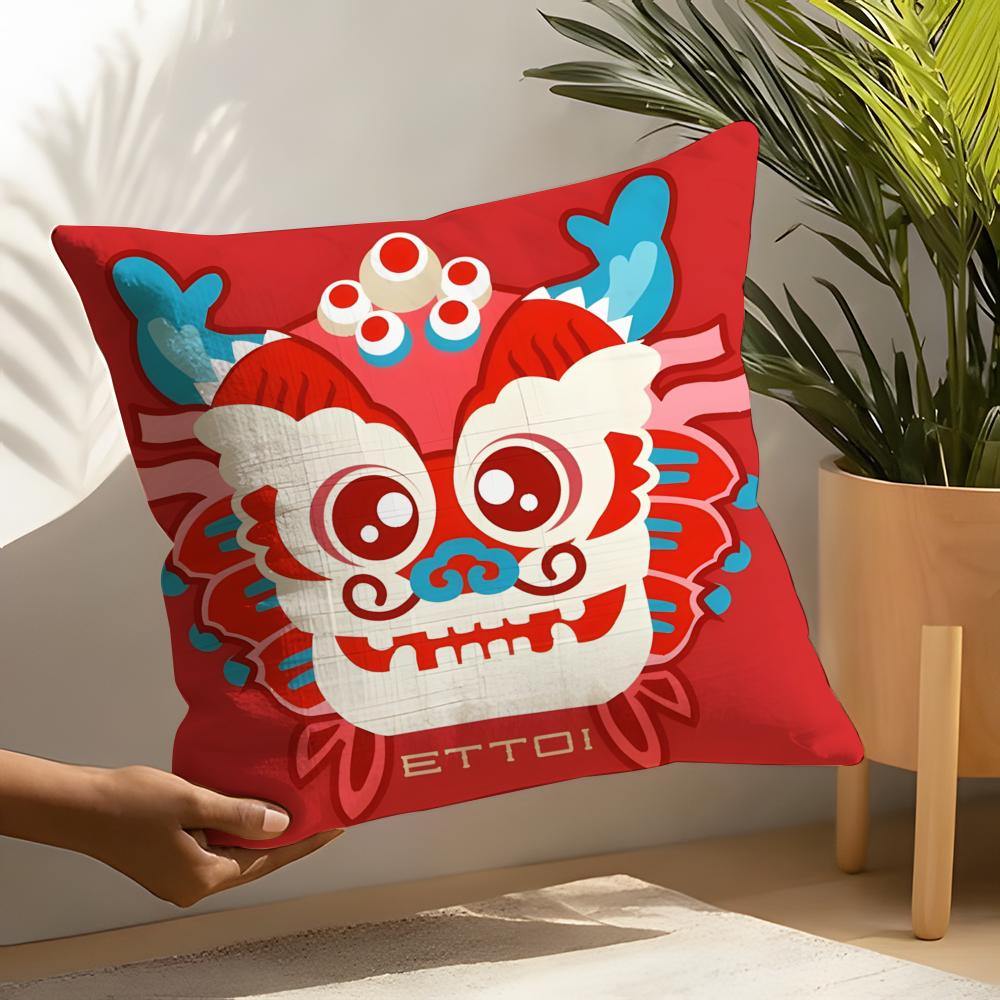Linen Cushion Covers For Decorative Sofa Home Pillows Case Car Chair Pillows Cases Chinatown Wishes Lion Print Pattern