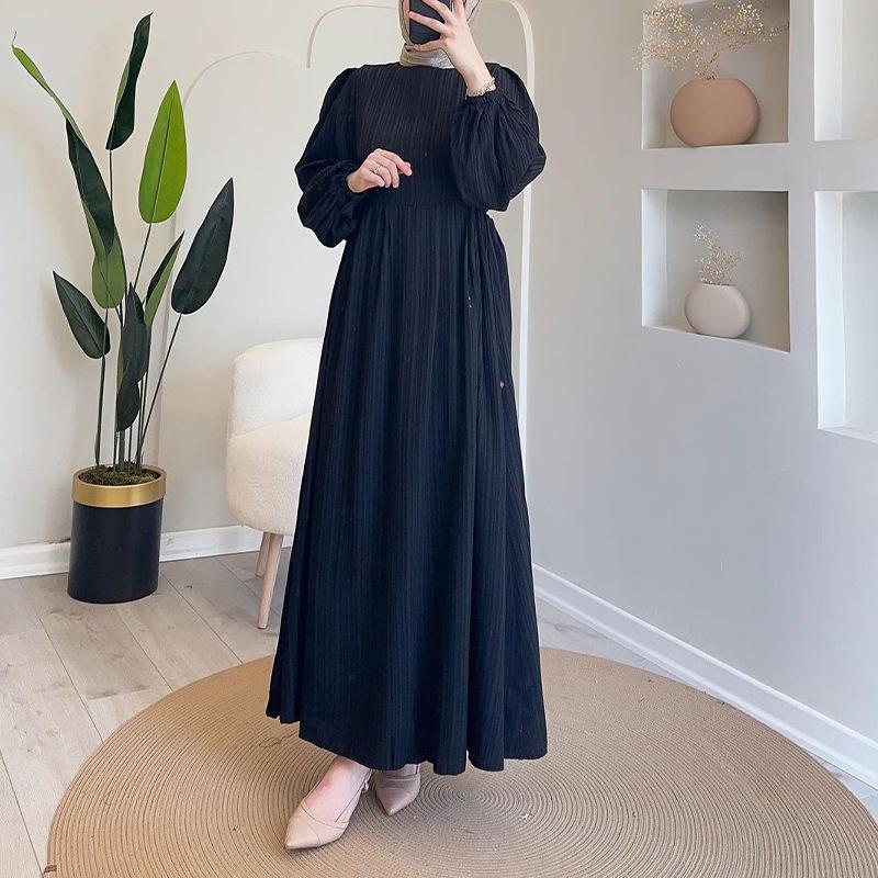 2025 Autumn Women's Muslim Lantern Sleeve Dress - Elegant and Comfortable