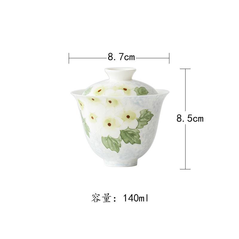 140ml Hand-painted Gardenia Gaiwan Elegant Tea Tureen Tea Bowl With Lid Kit Tea Maker Cover Bowl Kung Fu Tea Set Collection Gift