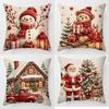 4PCS Tree Flower Throw Cushion Case New Year Snowman Pillow Cover Santa Pillow Cover  Home