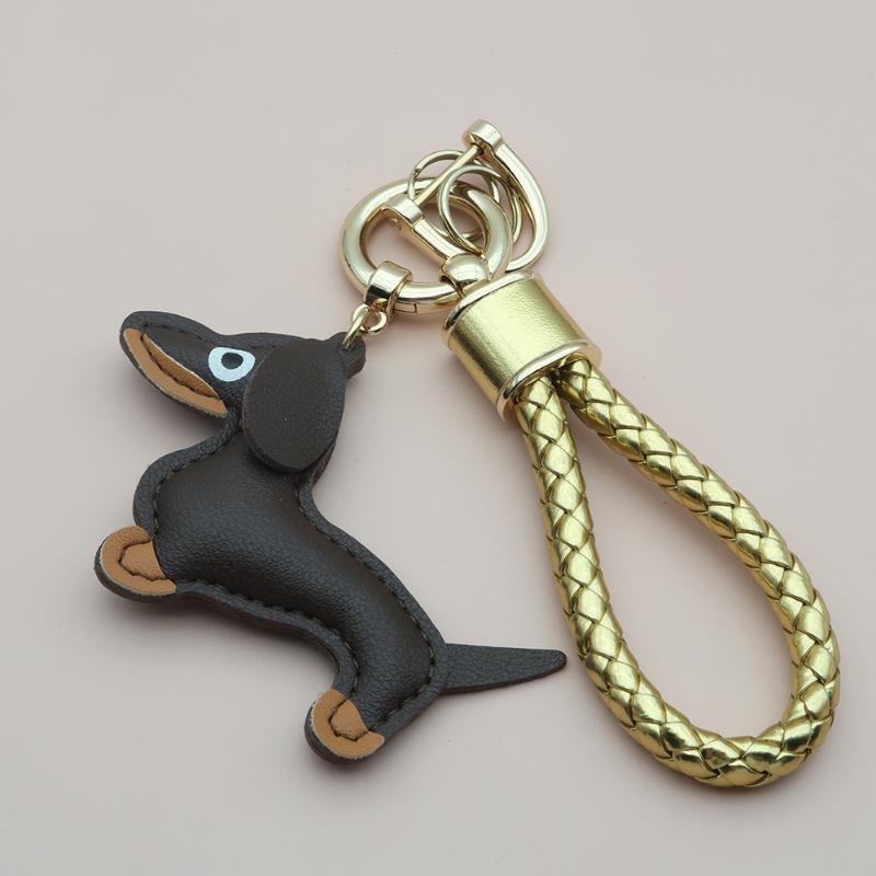 Adorable Sausage Dog Car Keychain PU Leather Cartoon Pendant Unique Puppy Lover Gift