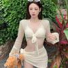 Elegant White Mesh Bikini Set - 2024 Spring Collection with Long Sleeve, European and American Style.