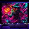 Nuxovilar UV Reactive Tapestry Flaming Scarecrow Pumpkin Scene BlackLight Tapestries Cool UV Black Light Halloween Horror Tapest