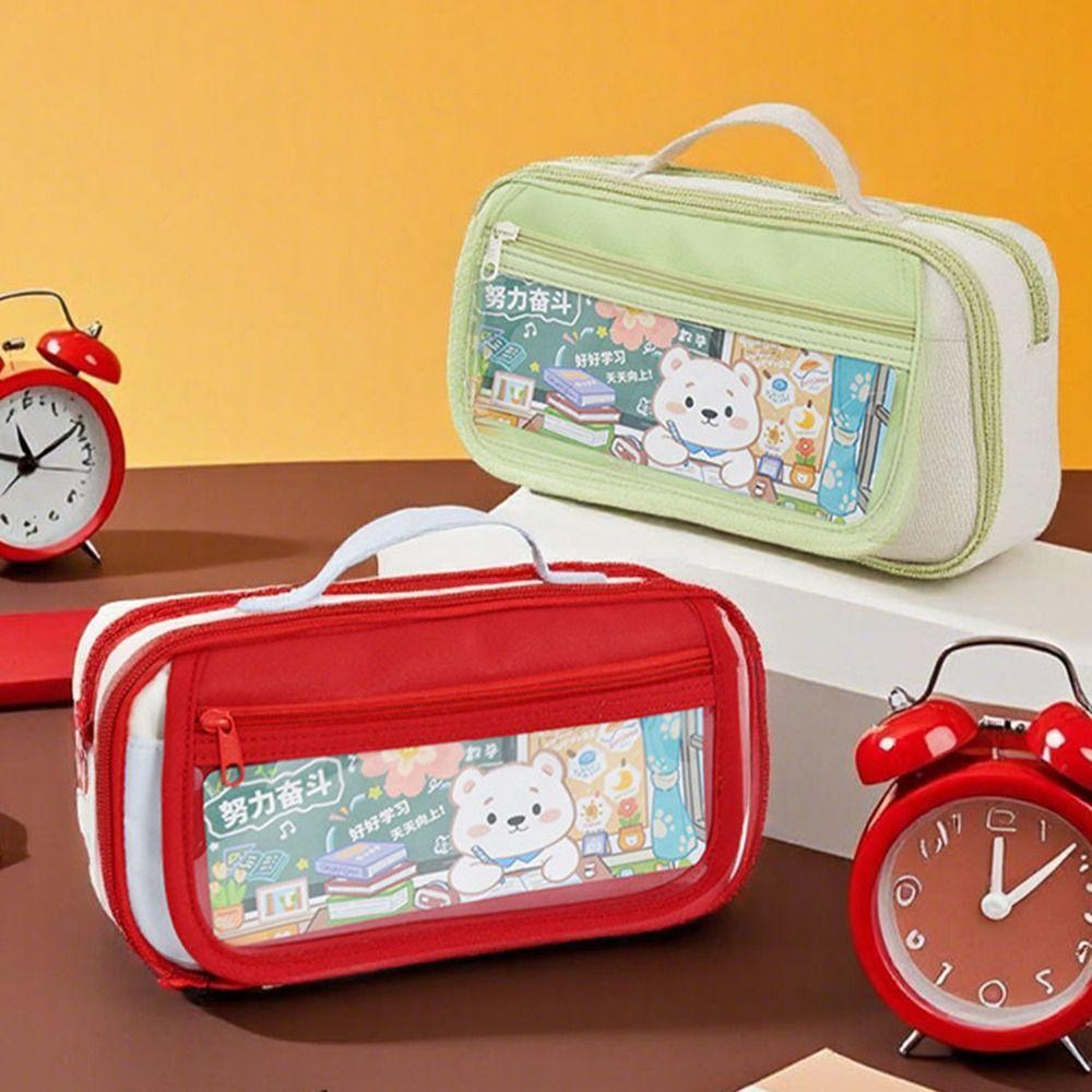 Bear 9 Layers Pencil Case Large Capacity Pen Organizer Pouch Trendy Pencil Storage Bag Kids Gift