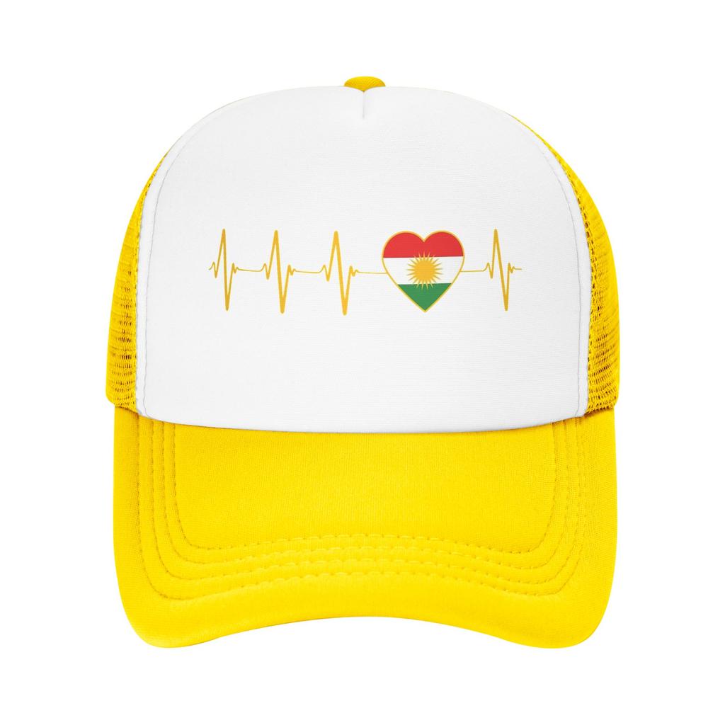 Heartbeat I Love Kurdistan Flag Mesh Baseball Caps Unisex Sport Trucker Worker Cap Hat Adjustable Polyester Fishing Hat Trucker Cap